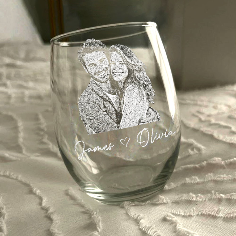 Custom Couple Portrait Photo Engraved Stemless Wine Glass, Gift For Valentine's Day, Wedding Anniversary HO82 900748