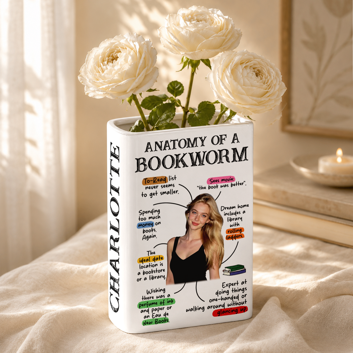 Custom Photo Anatomy Of A Bookworm Ceramic Book Vase, Gift For Bookworms & Book Lovers LM32 669825