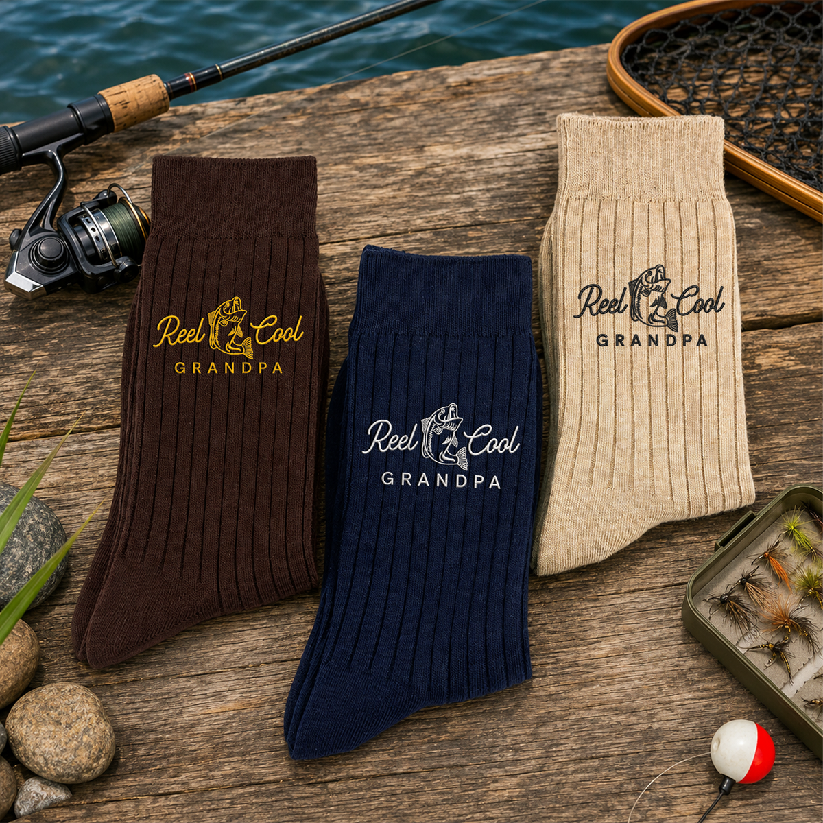 Personalized Real Cool Grandpa, Daddy Embroidered Socks Gift for Fisherman, Fishing Lovers HA75 922172