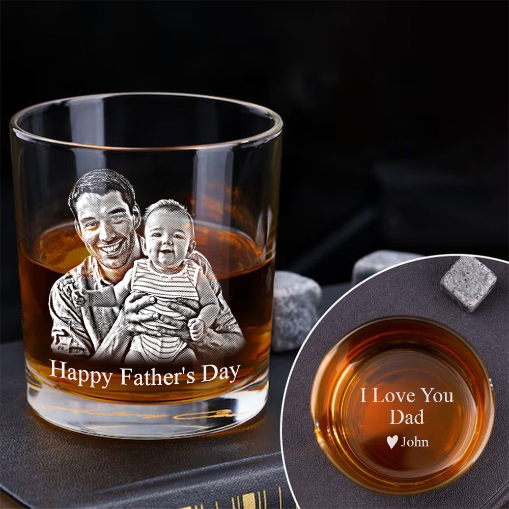 Custom Photo Father's Day Gift for Dad Engraved Rock Glass LM32 893189