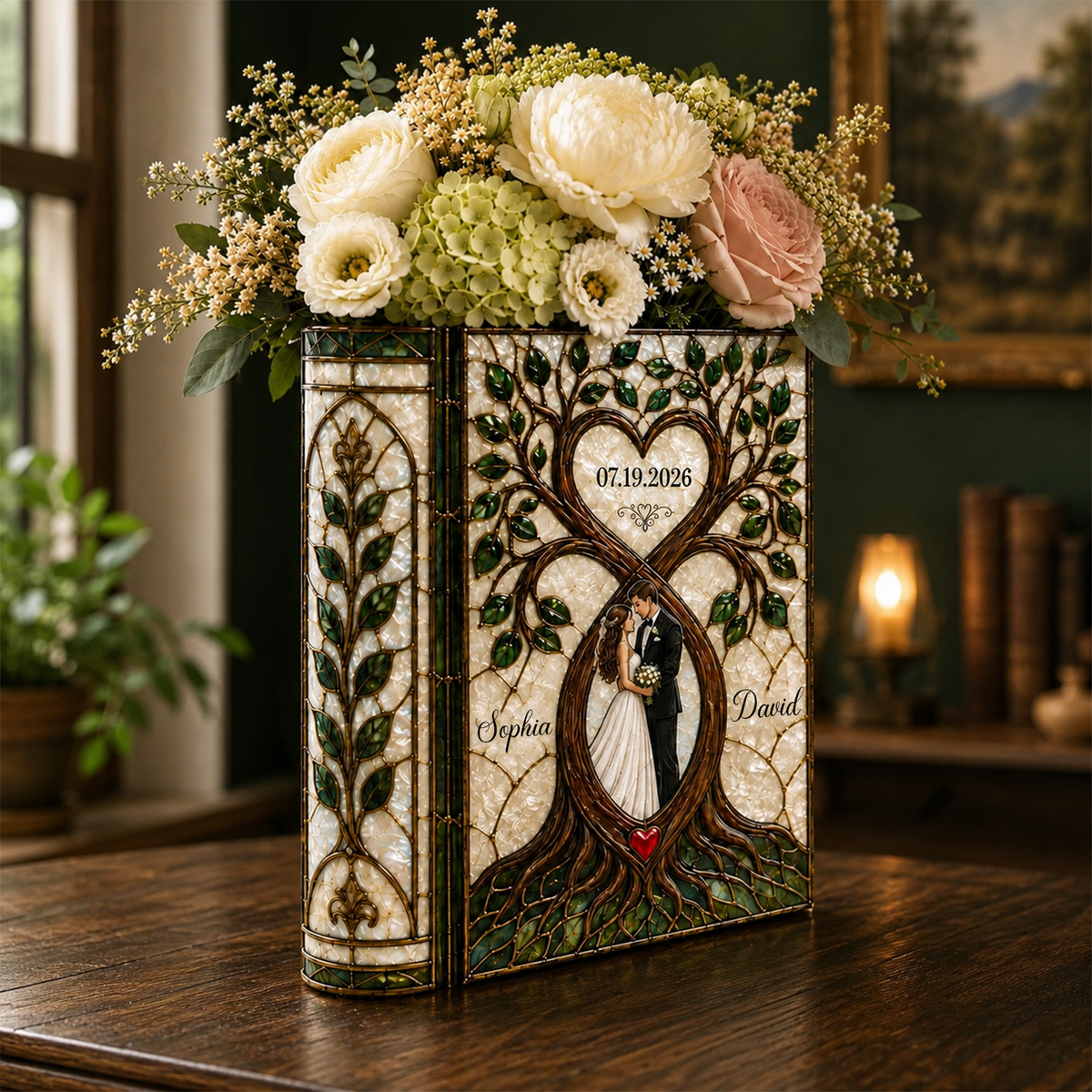 Custom Groom & Bride Wedding 3D Effect Print Book Vase Newlywed Gift CH07 180194