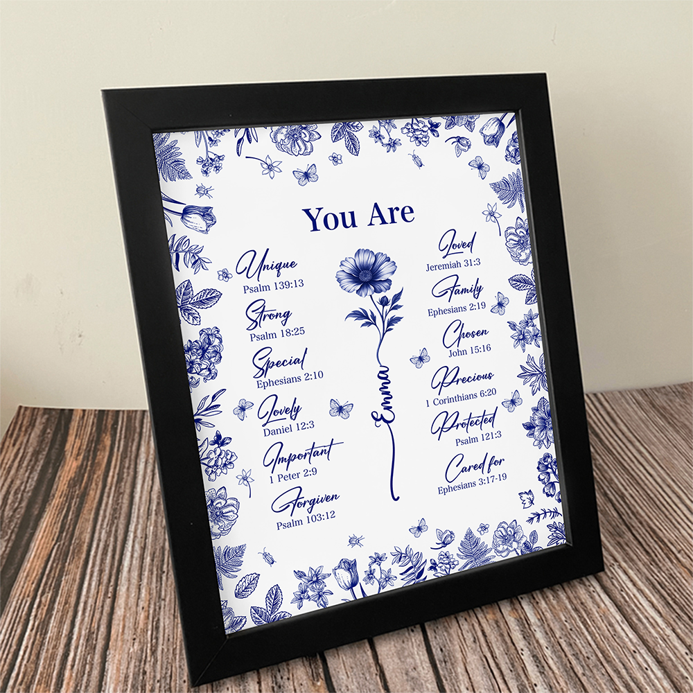 God Says You Are Christian Gift Toile De Jouy Birth Flower - Personalized Picture Frame TH10 894795