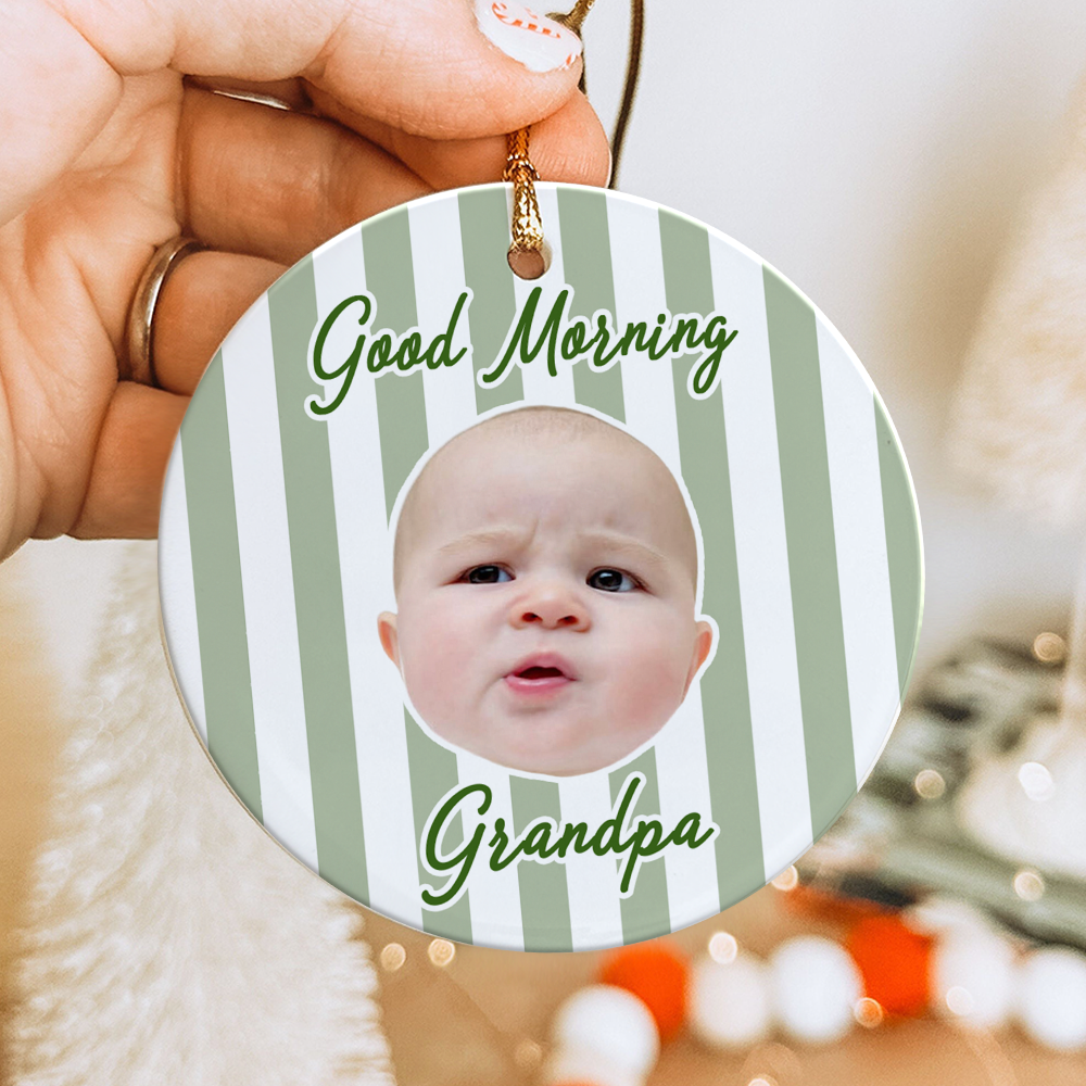 Custom Photo Striped Background Ceramic Ornament Baby’s First Christmas Keepsake TH10 170753