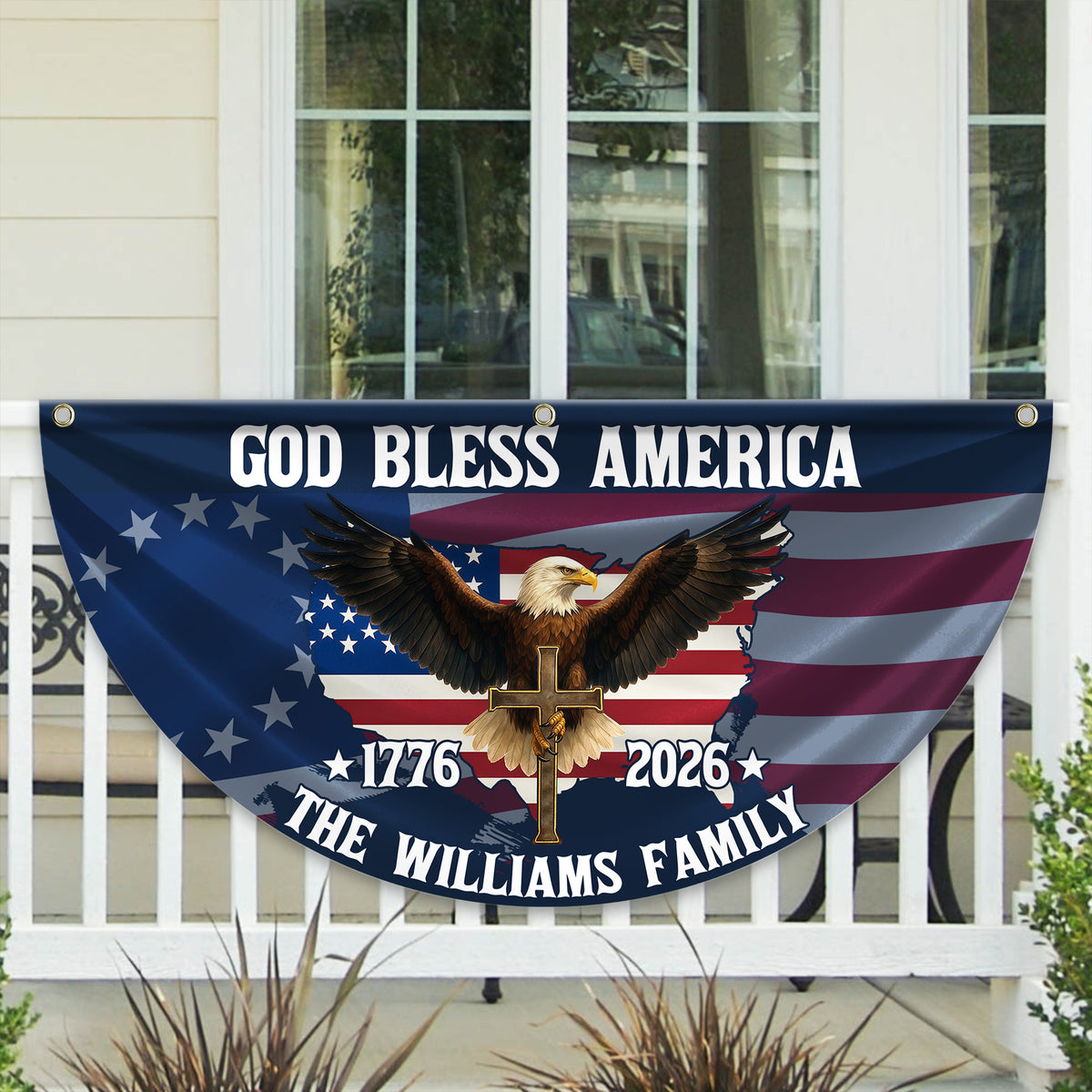 Custom Family Name Patriotic 250th Anniversary God Bless America Eagle 1776–2026 Non-Pleated Fan Flag HA75 920118