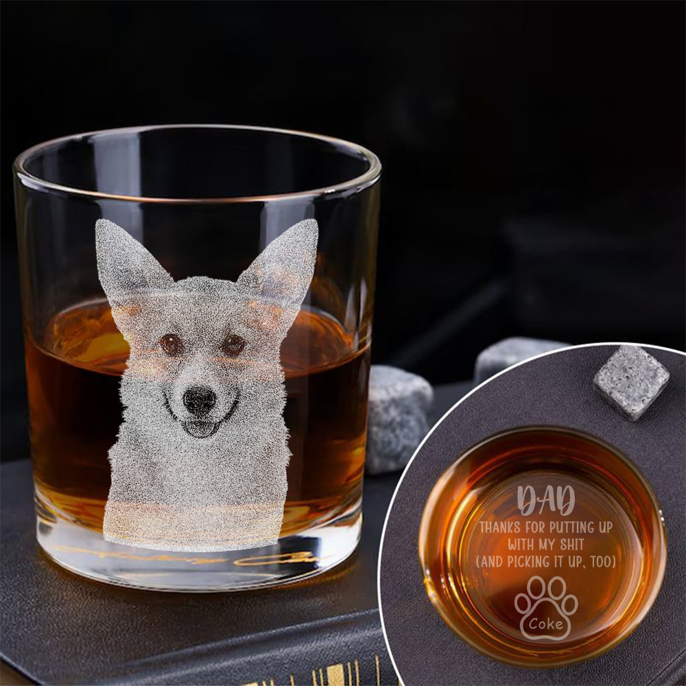 Custom Photo Dad Thanks For Putting Up With My S*** Engraved Whiskey Glass HA75 892344
