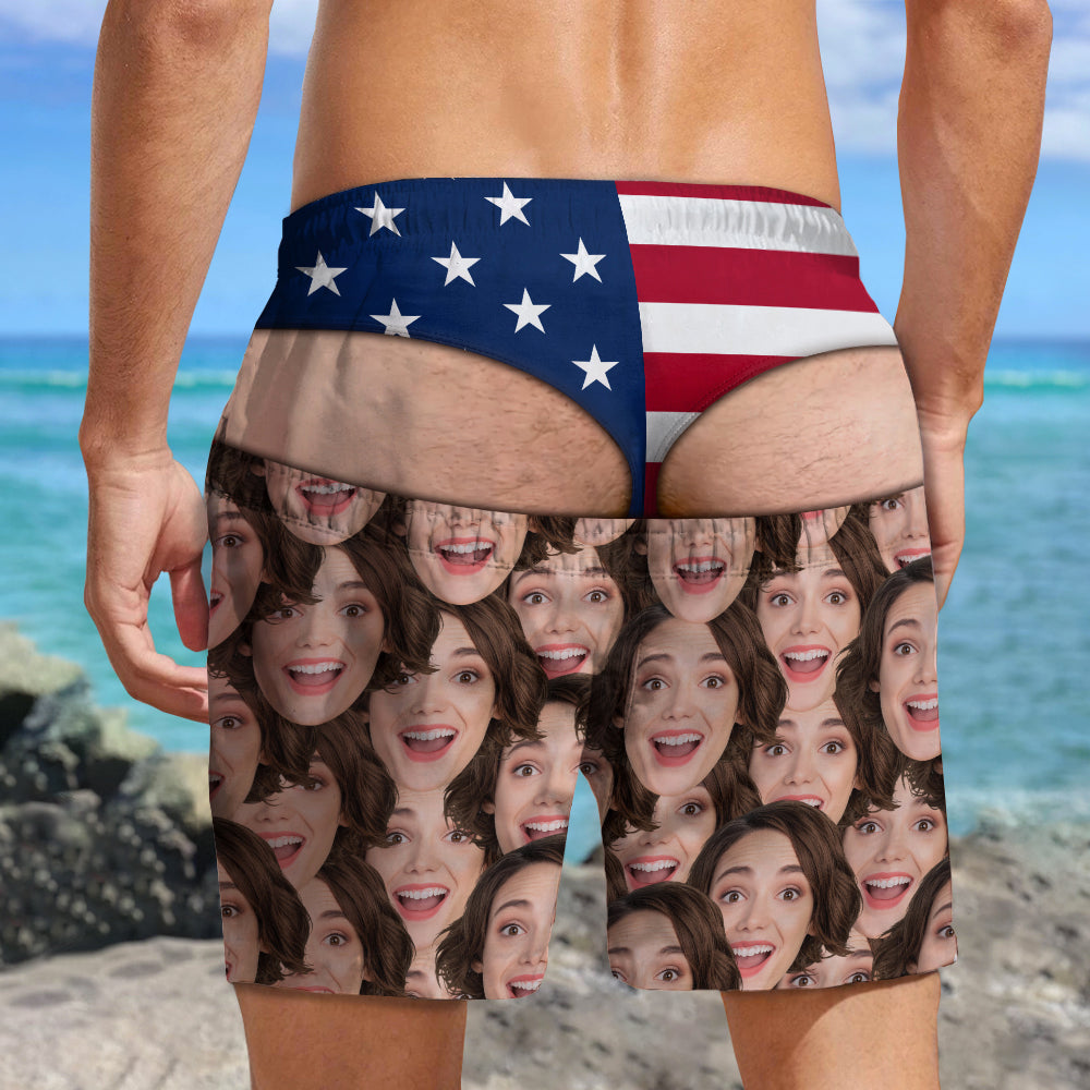 Custom Face Funny Men’s Swim Trunks - Fake Underwear Beach Shorts, Wide Load Birthday Gag Gift For Him HA75 921948