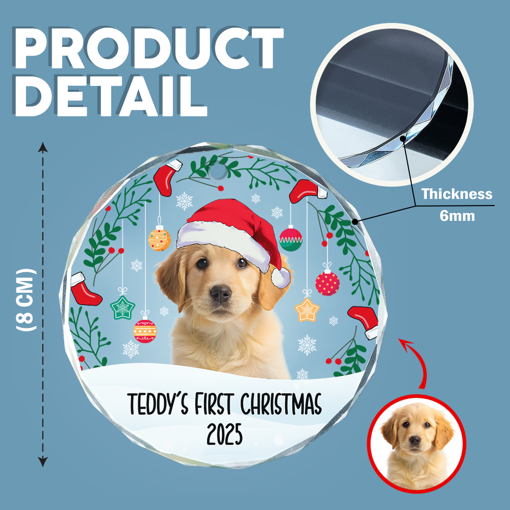 Custom Photo First Christmas Glass Ornament For Dog Lover TH10 894283