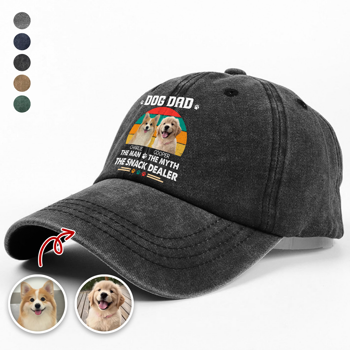 Custom Photo Dog Dad The Man The Myth The Snack Dealer - Personalized Washed Denim Baseball Cap CH07 896470