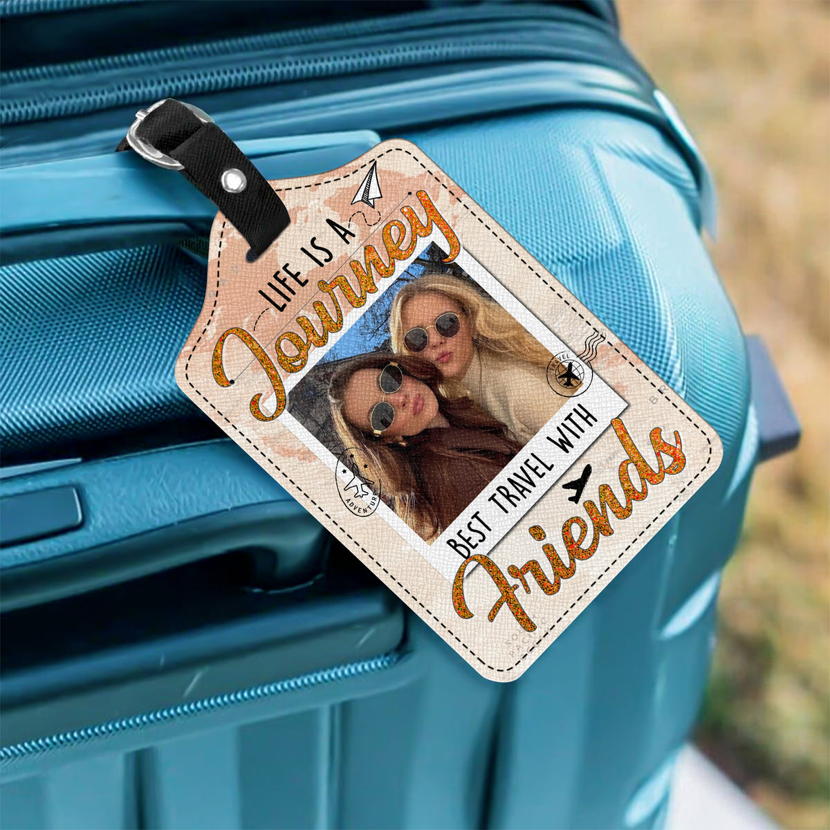 Custom Photo Best Traveled With Friends Personalized Luggage Tag Holiday Vacation Gift, Gift For Best Friends, BFF HA75 892666