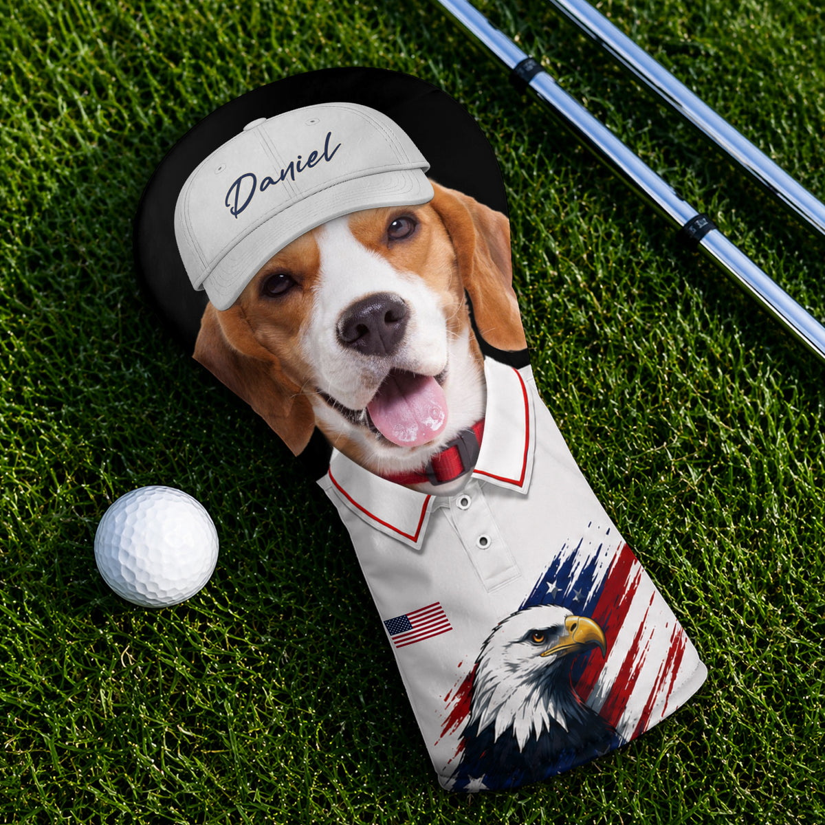Custom Dog Cat Photo Golf Ball Pattern With America Flag Golf Head Cover HO82 902392