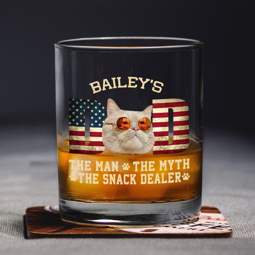 Custom Photo Cat Dad The Man The Myth American Flag Dad Rock Glass HA75 892400