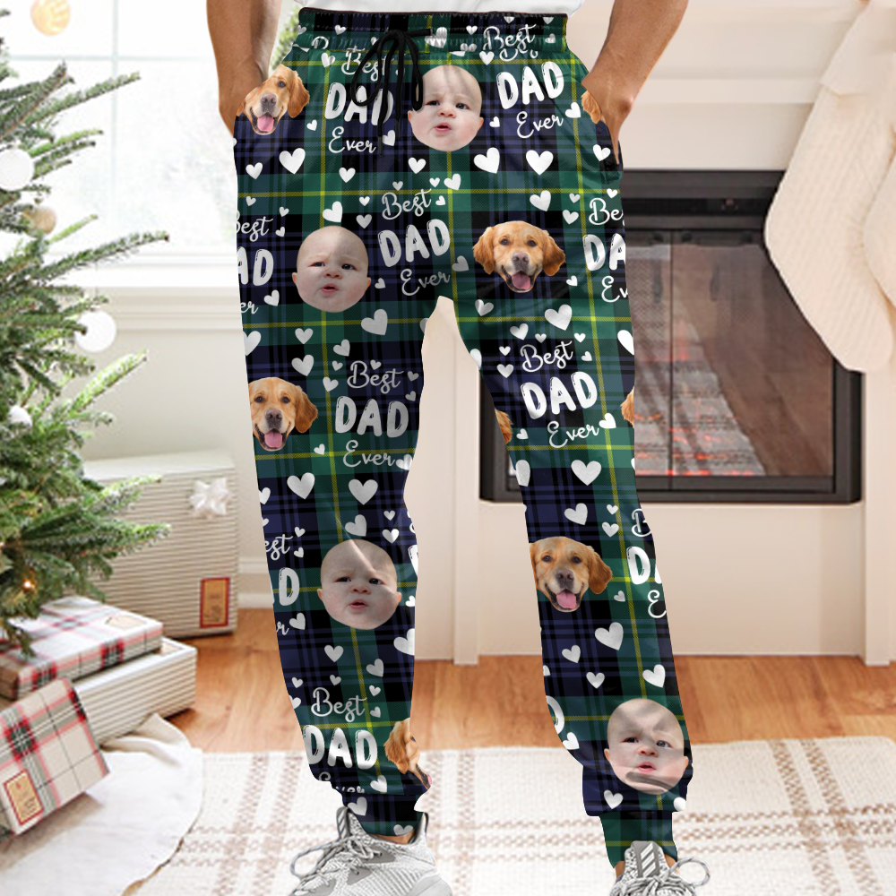 Custom Funny Face Best Dad Ever Christmas Sweatpants For Matching Family LM32 893883