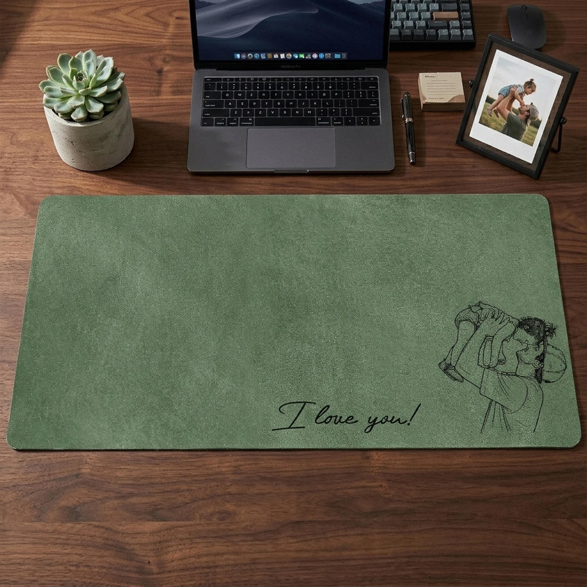 Custom Photo Sketch Line Art Dad We Love You Desk Mat - Father's Day Gift For Husband, Daddy LM32 669005