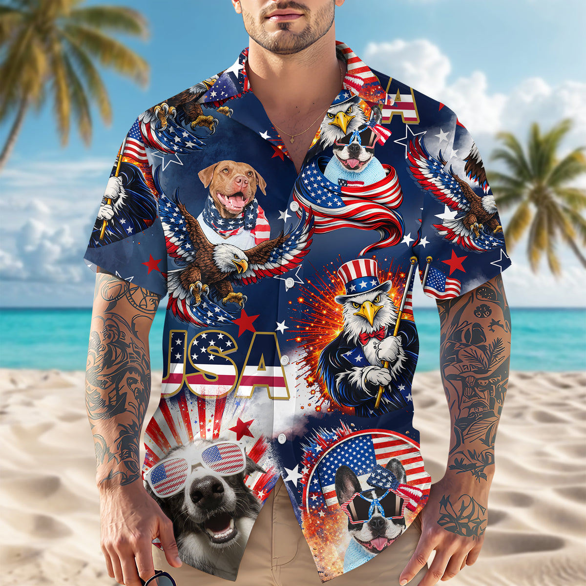 Custom Photo 4th of July America Flag Bald Eagle Hawaiian Shirt LM32 897917