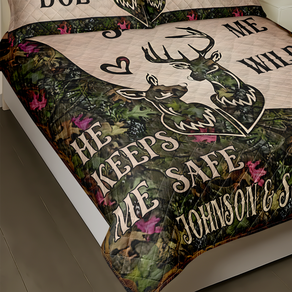 She Keeps Me Wild Personalized Hunter Couple Quilt Bedding Set Gift For Couple, Husband, Wife CH07 895478