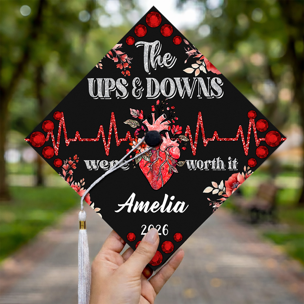 Personalized The Up & Down Were Worth It Nurse Graduation Cap Topper LM32 899275
