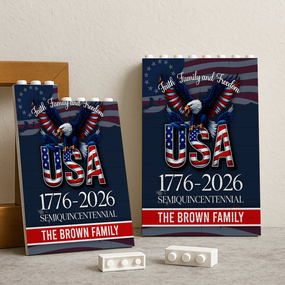 Custom Name Faith, Family & Freedom America Patriotic Building Brick Blocks HA75 920540