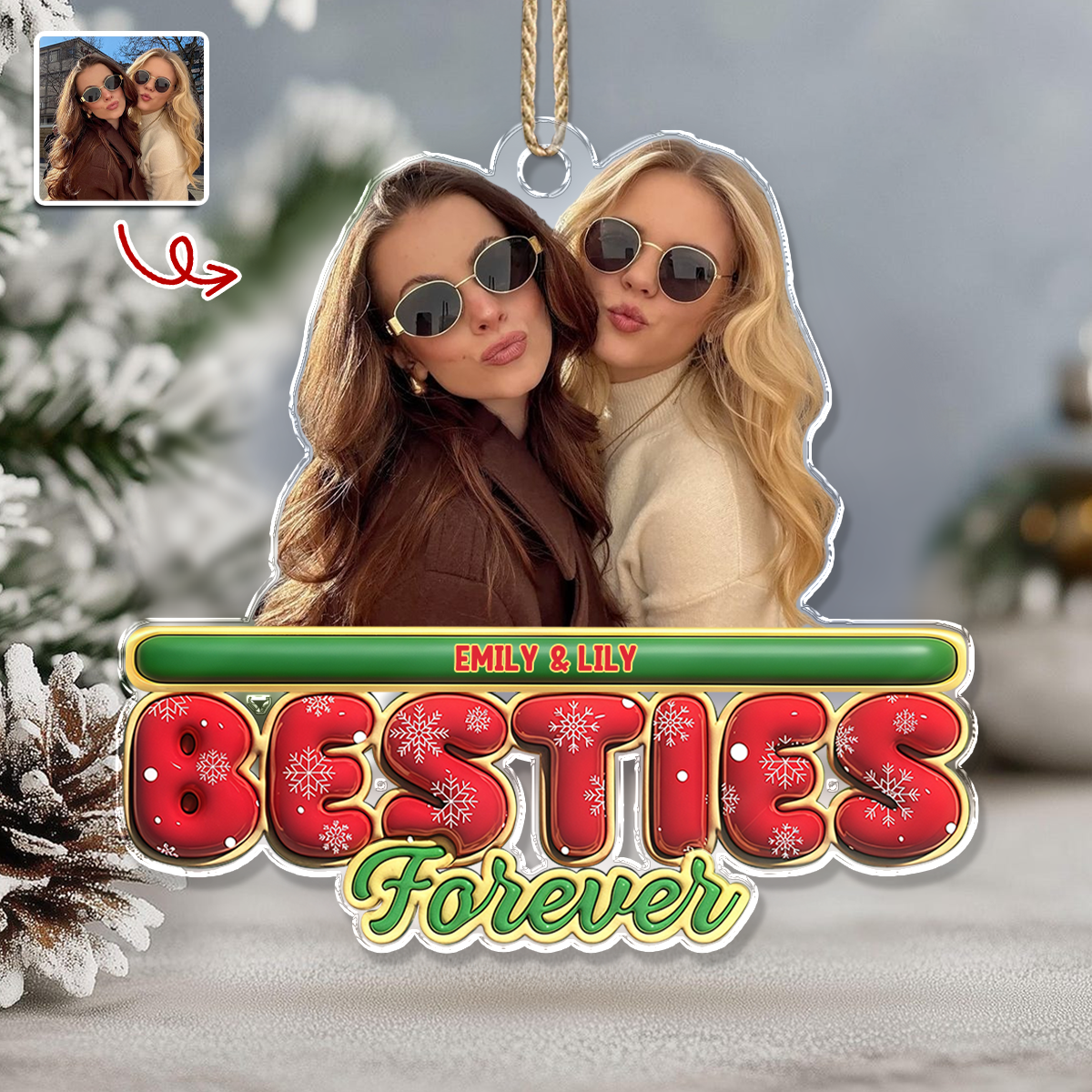 Custom Photo Family Forever 3D Effect Christmas Acrylic Ornament LM32 895941