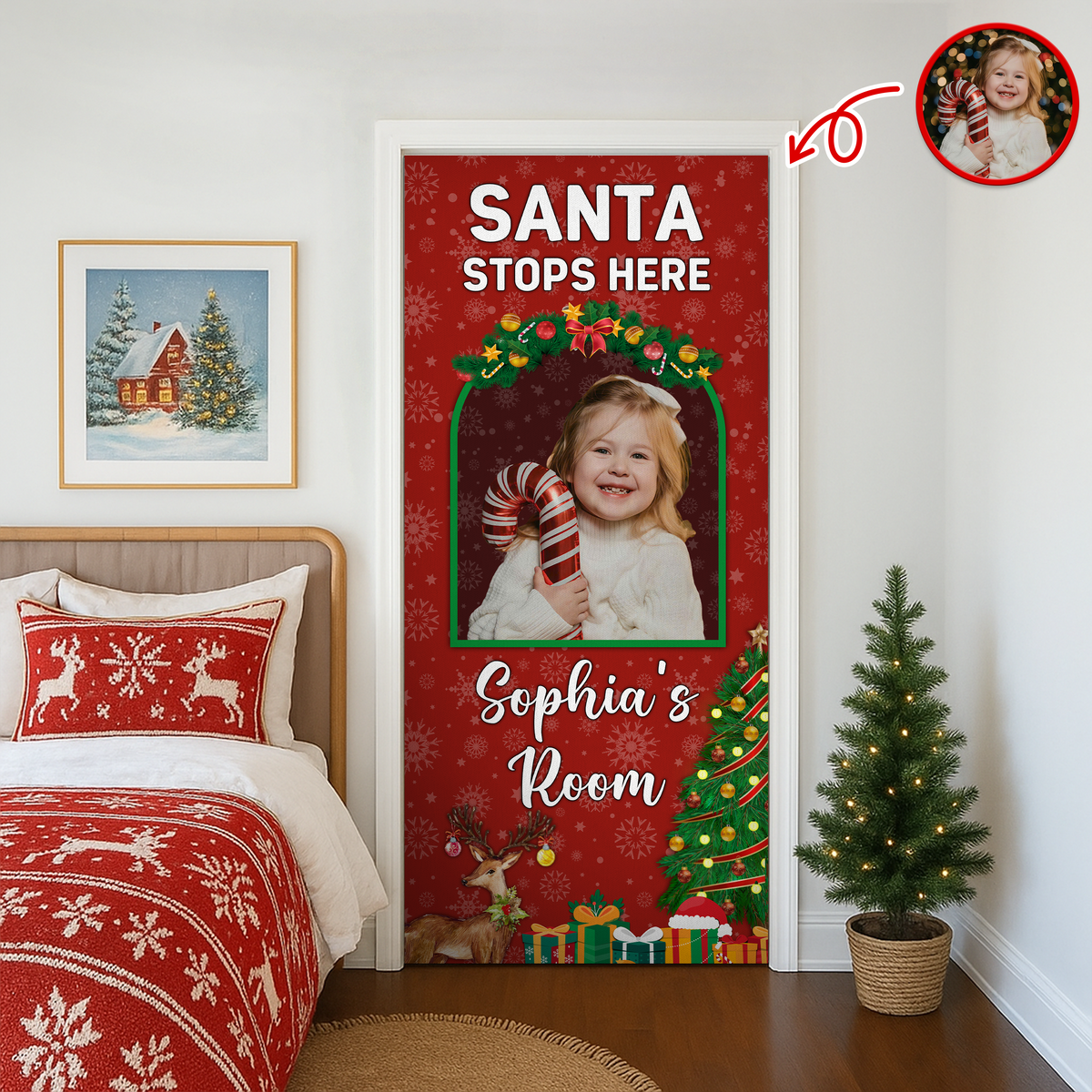 Custom Cute Photo Santa Stops Here, Princess's Room Door Cover LM32 895671
