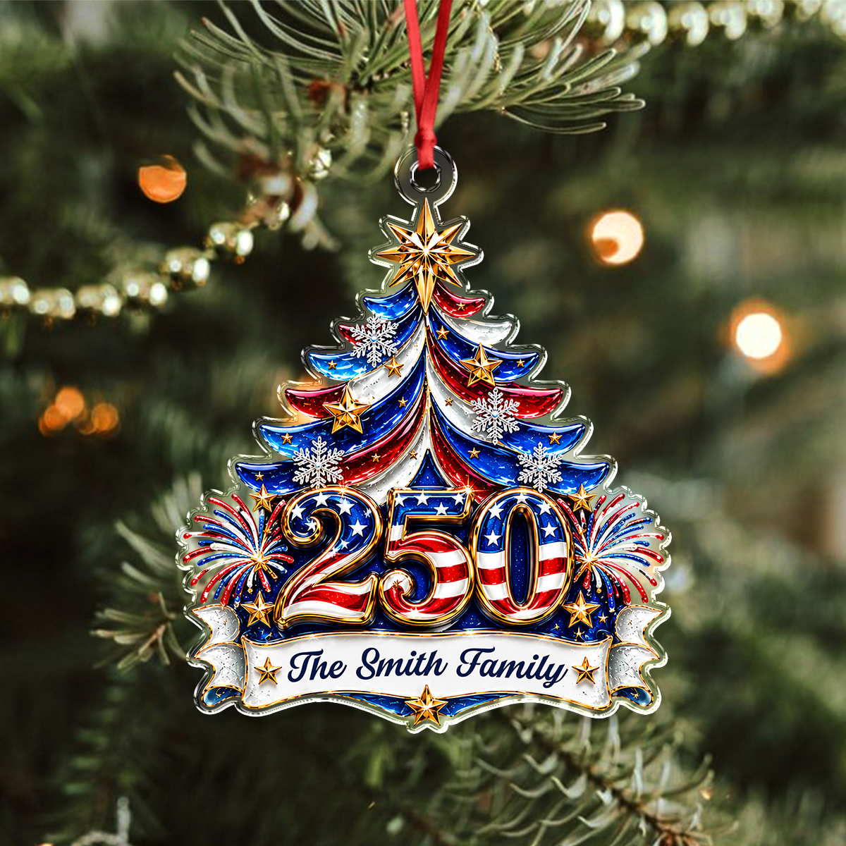 Personalized Family Name America 250th Anniversary Christmas Acrylic Ornament HA75 921776