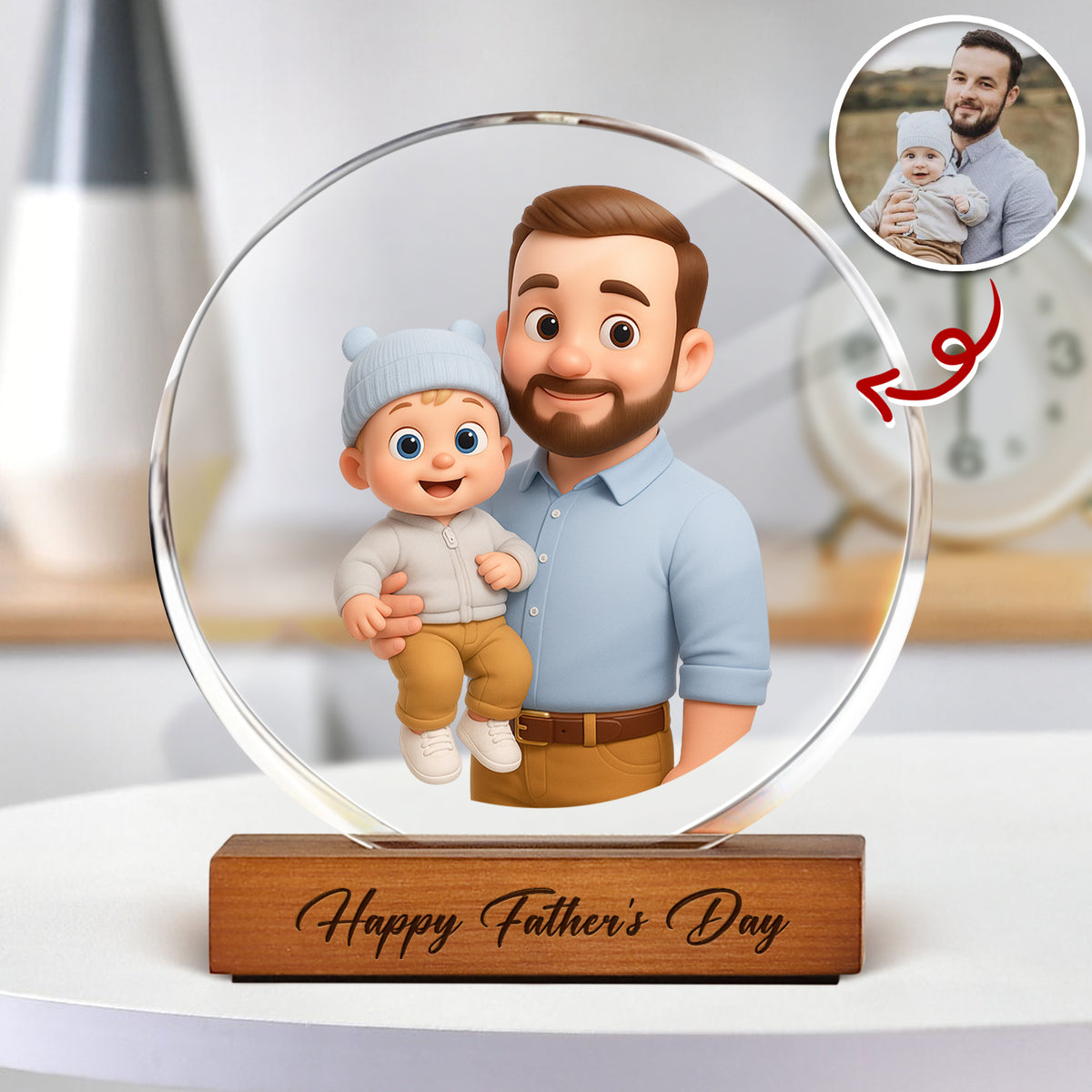 Custom 3D Catoon Photo Gift For Dad Round Acrylic Frame Block LM32 893653