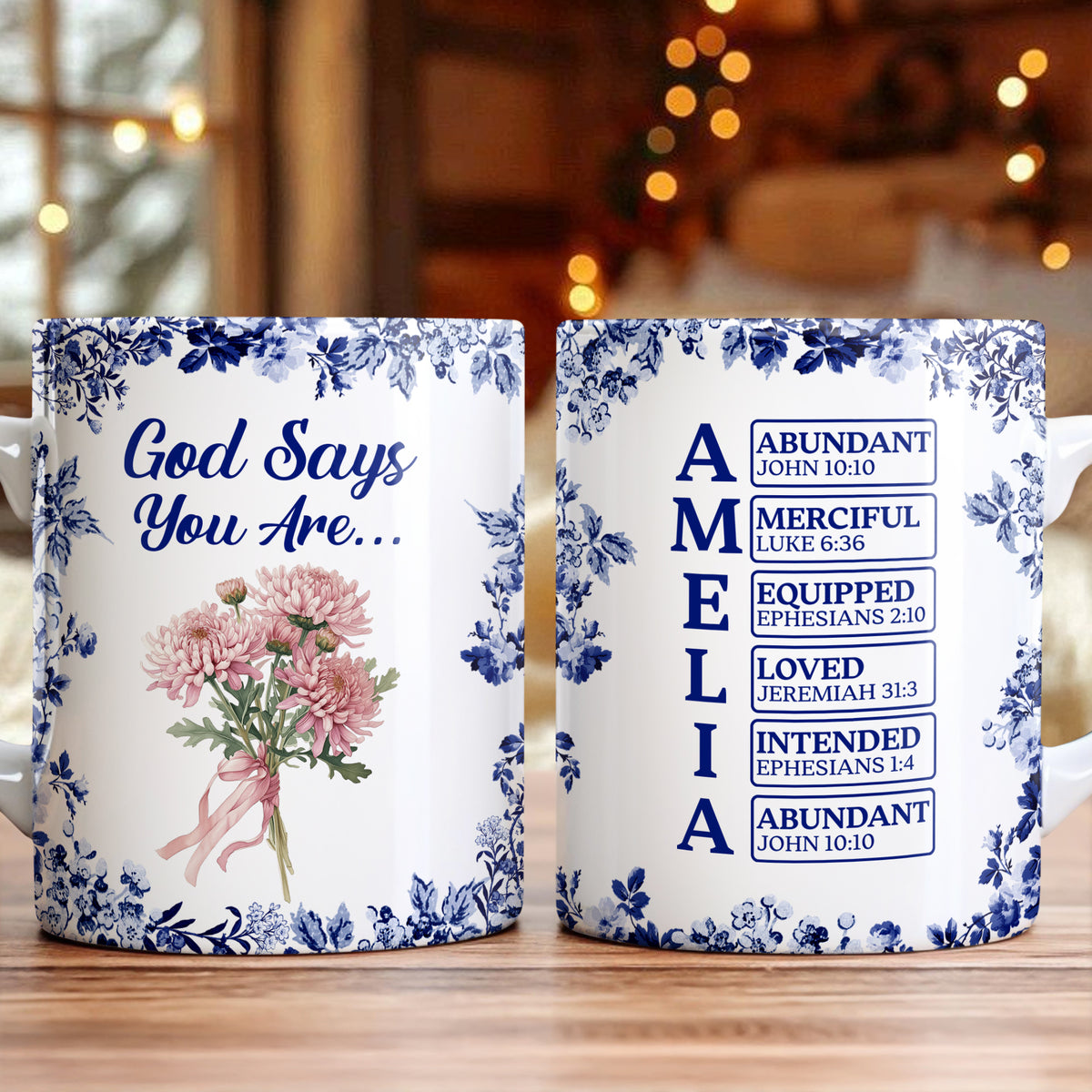Custom Name Letter God Says I Am Flower Toile De Jouy Style Print Full Mug LM32 895391