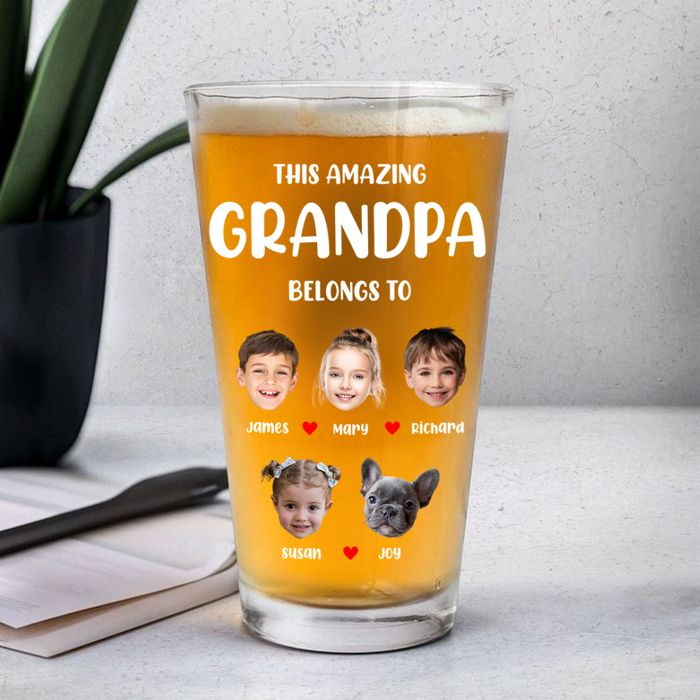 Custom Photo This Grandpa Belongs To Grandchildren Print Beer Glass Father's Day Gift HA75 892174