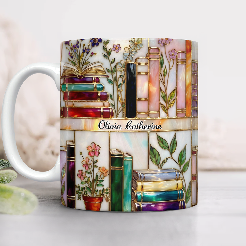 Custom Name Floral Book Stained-Glass Style Mug Personalized Gift For Book Lovers TH10 898765