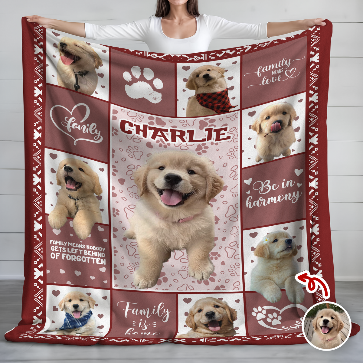 Custom Puppy Photo & Name Full Color With Pawprints - Personalized Blanket LM32 897193