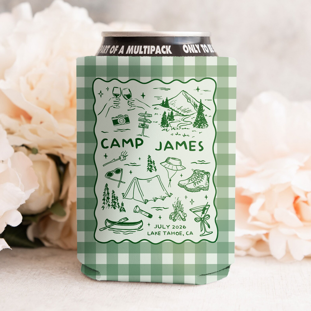 Custom Name Camp Bachelorette Can Cooler - Personalized Camping Party Favor HO82 902982