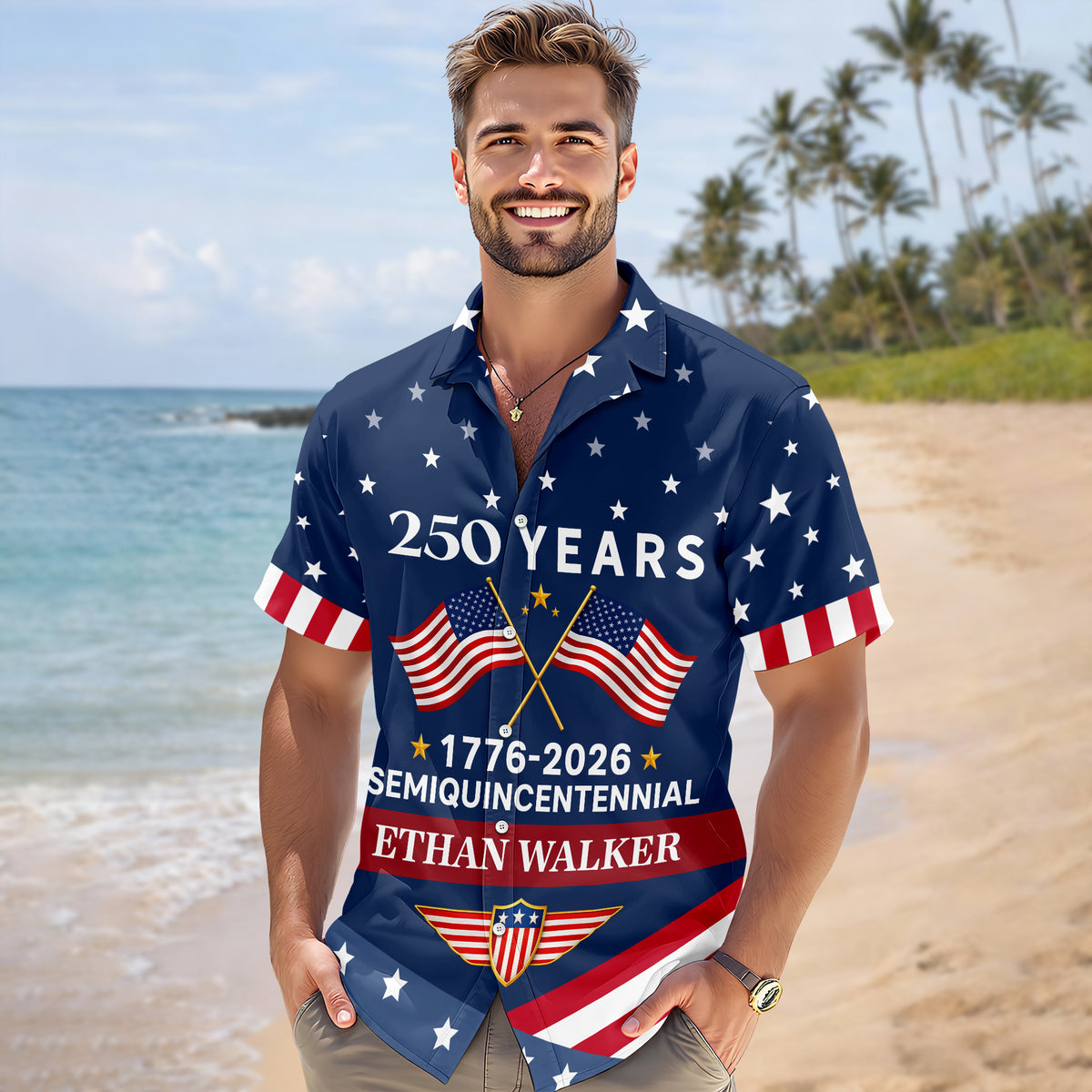 Custom Name USA 250 Years Semiquincentennial 1776-2026 Hawaii Shirt LM32 899543