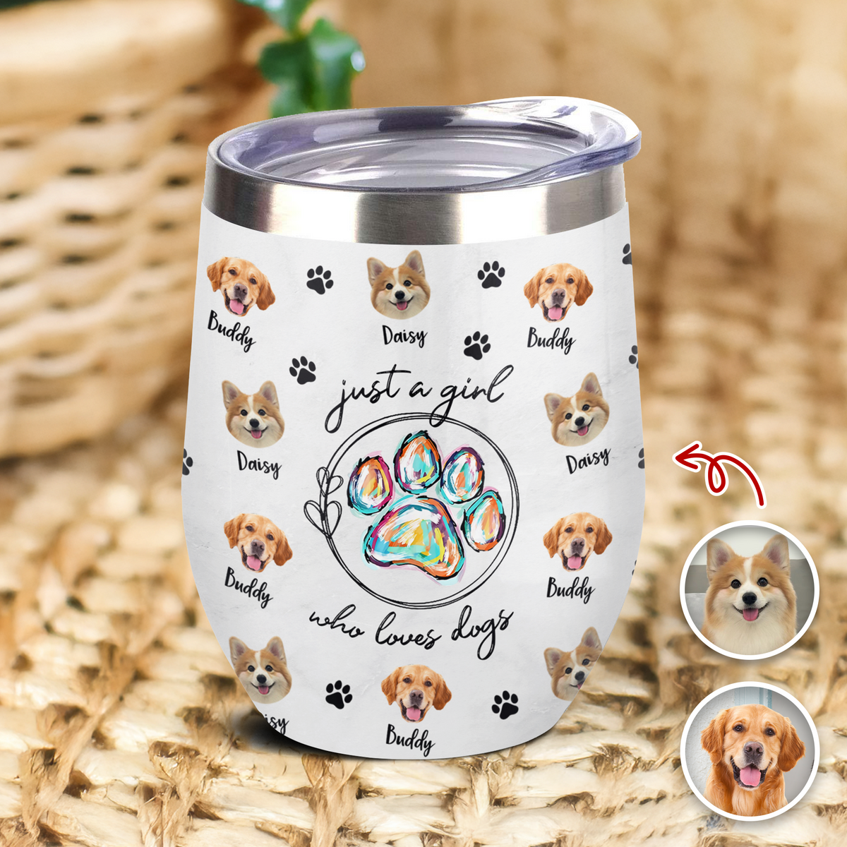 Custom Photo Just A Girl Who Loves Dogs Wine Tumbler HA75 897100