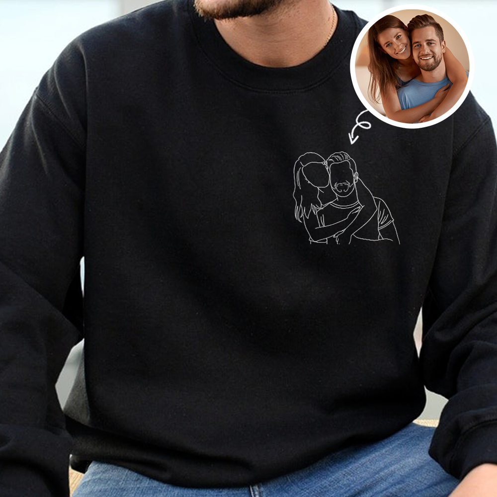 Custom Portrait Photo Drawing Style Couple Dark Shirt Gift For Valentine's Day HO82 900746