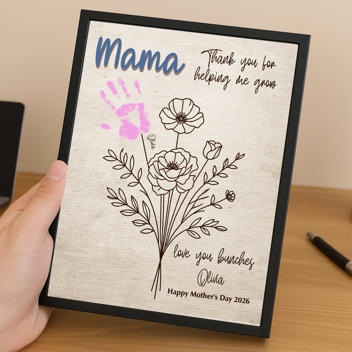Personalized Handprint DIY Sign 2-Layered Wooden Plaque With Stand Gift For Mother's Day CH07 910832