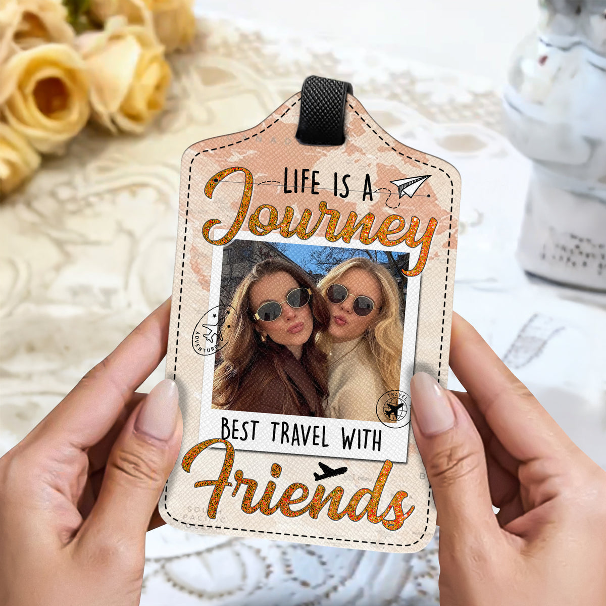 Custom Photo Best Traveled With Friends Personalized Luggage Tag Holiday Vacation Gift, Gift For Best Friends, BFF HA75 892666