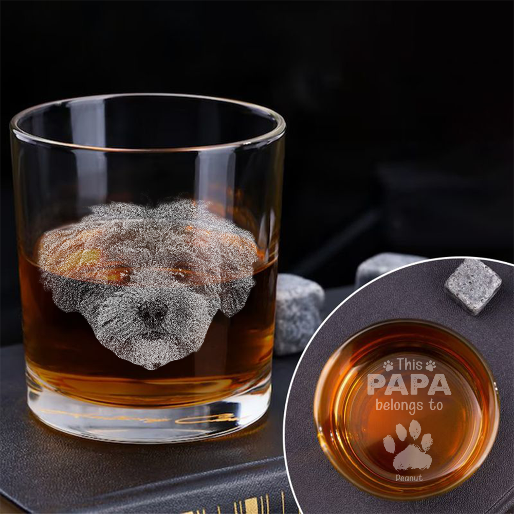 Custom Pet Photo This Papa Belong To Dog Engraved Whiskey Glass CH07 895736