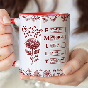 Personalized God Says I Am Name Letter In Bible Birth Flower Toile De Jouy Style Accent Mug HO82 894652
