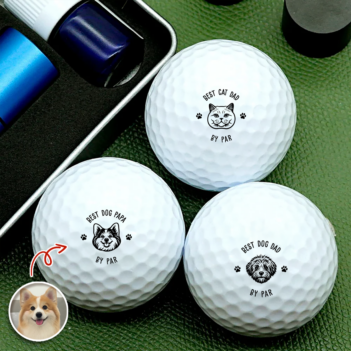 Custom Photo Best Dog Dad, Cat Dad By Par Golf Ball Stamp Box Gift for Golfer HA75 898520