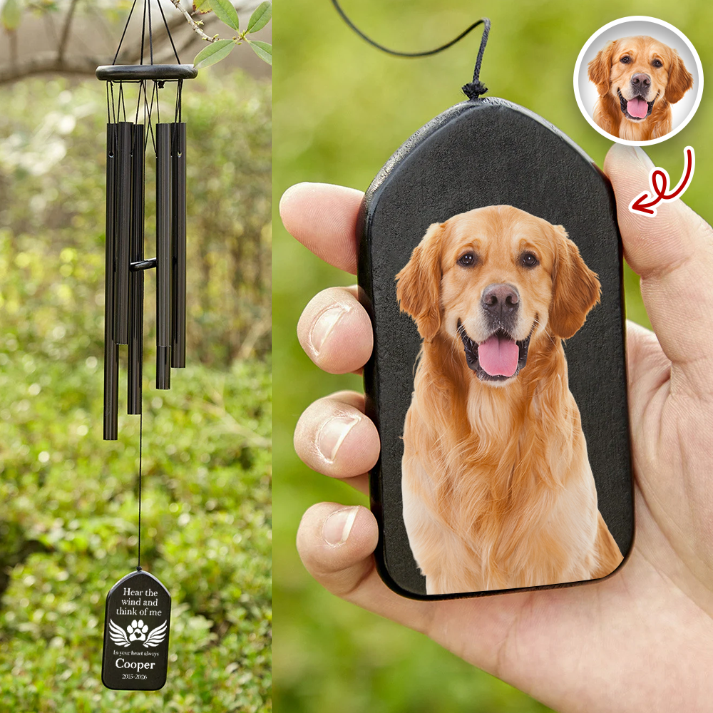 Personalized Pet Memorial Wind Chimes – Custom Photo Pet Loss Gift, In Loving Memory Outdoor Hanging Decor LM32 669523