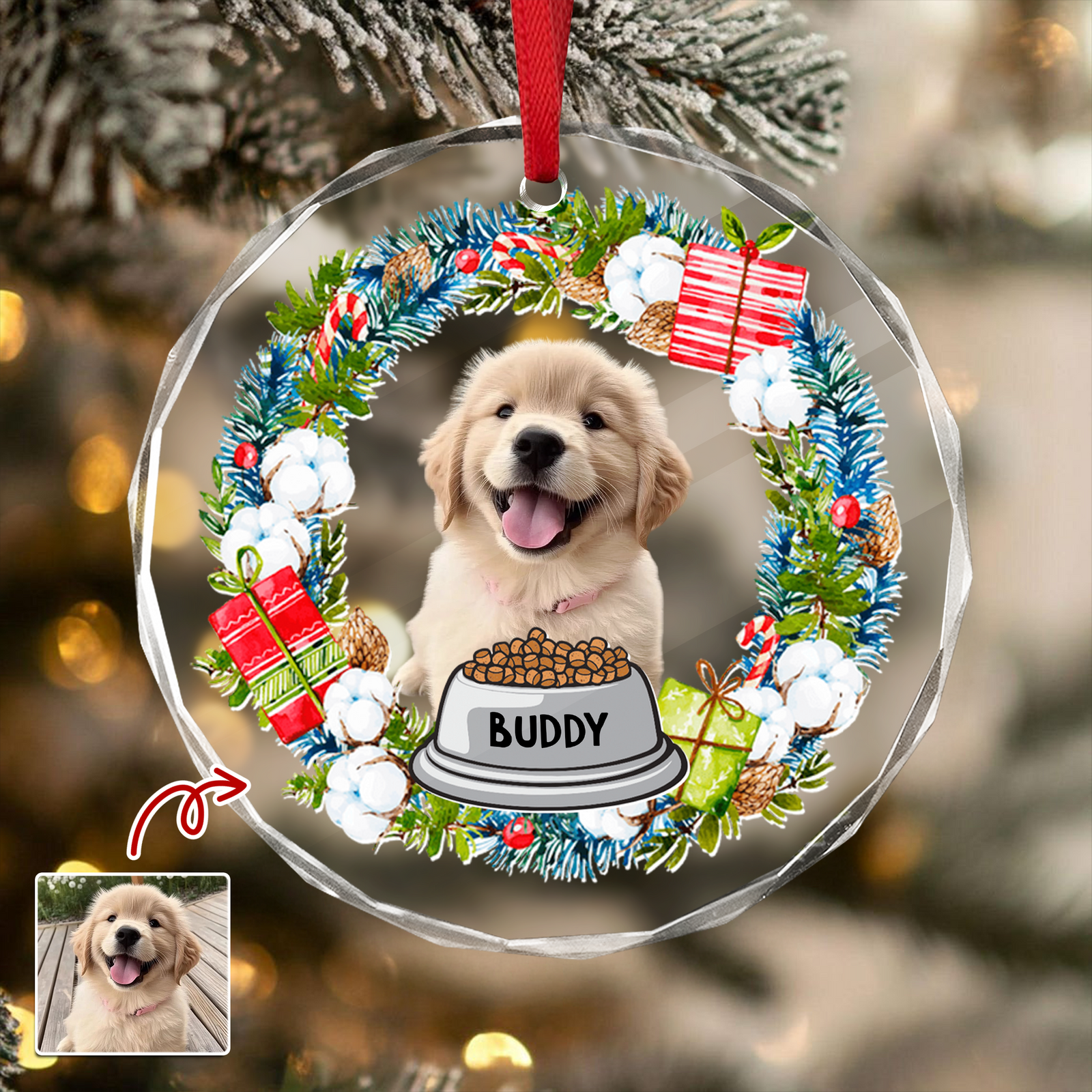 Custom Dog Photo Christmas Cirle Glass Ornament For Dog Lovers TH10 894759