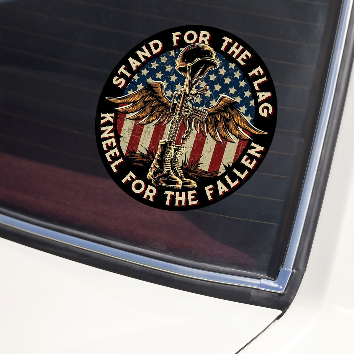 Stand For The Flag Kneel For The Fallen Patriotic With US Flag Decal Sticker HO82 900446