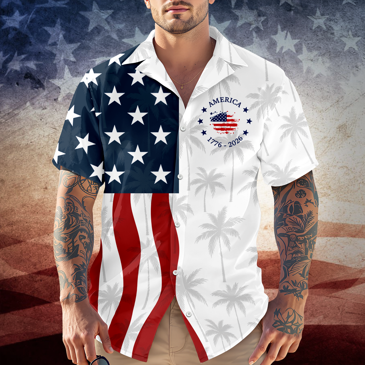 250th Anniversary America Hawaiian Shirt, Patriotic USA 1776-2026 Aloha Shirt TH10 170145