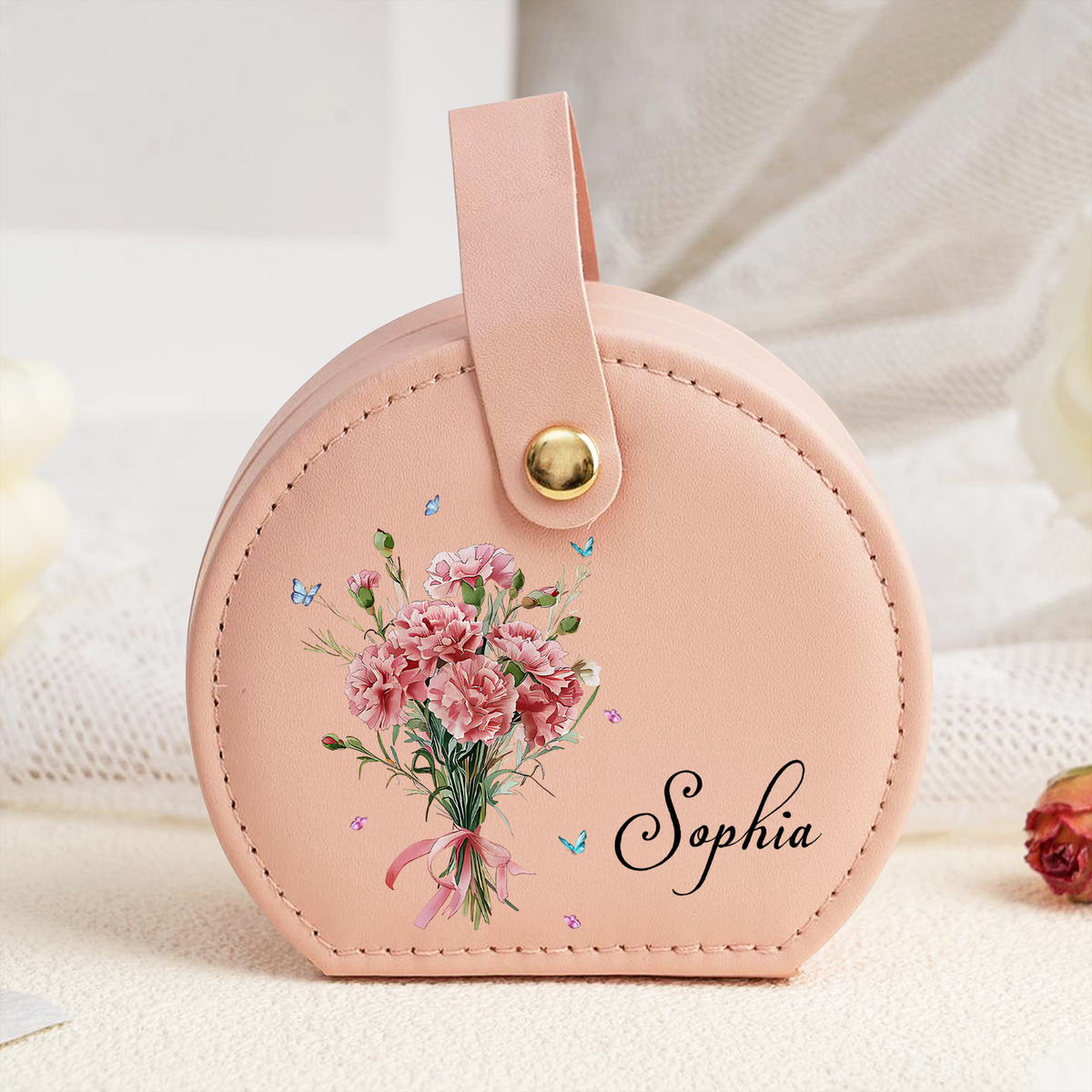 Birthmonth Flower - Personalized Travel Jewelry Box With Handle HA75 892848