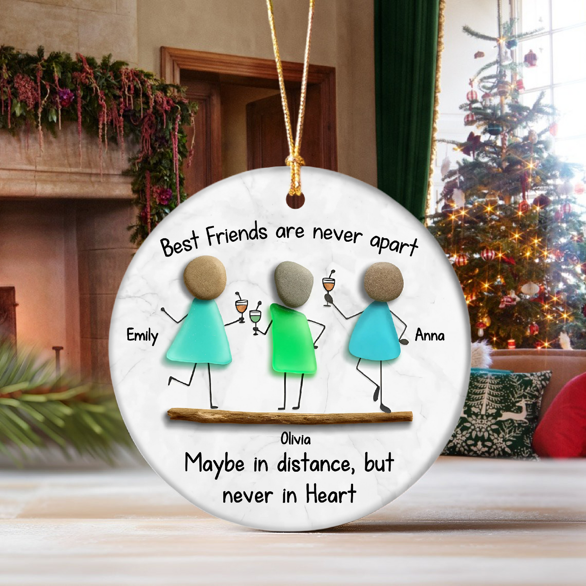 Custom Sea Glass True Friends Are Never In Apart 3D Effect Ceramic Ornament LM32 897107