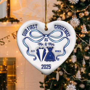 Mr And Mrs Blue - Personalized 3D Inflated Effect Heart Shaped Ceramic Ornament LM32 895379