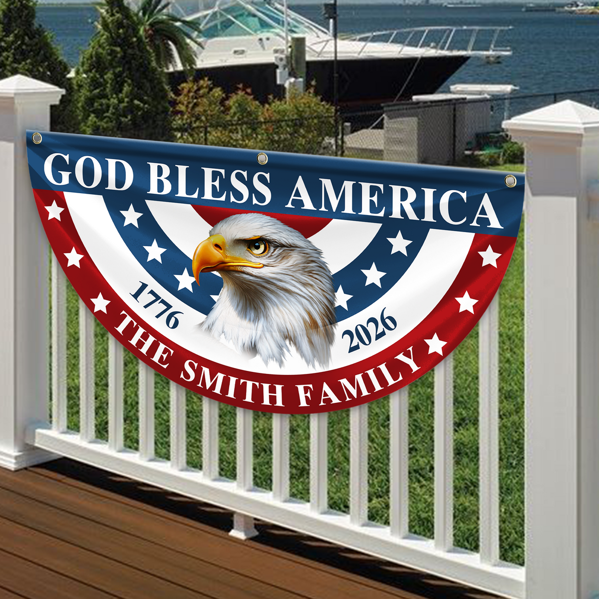Custom Name Patriotic Eagle God Bless America Non-Pleated Fan Flag CH07 910566