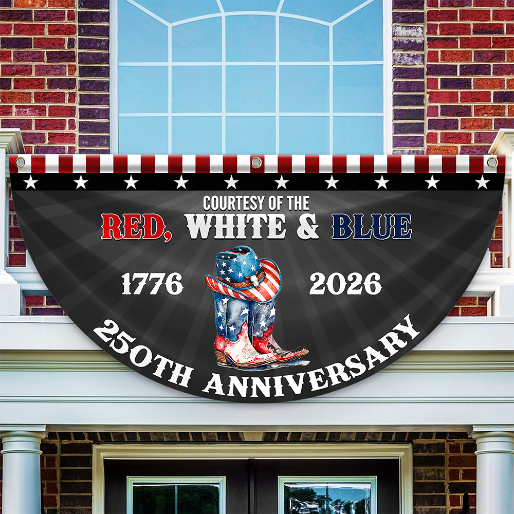 Personalized Courtesy Of The Red, White & Blue 250th Anniversary 1776–2026 Cowboy Boots Non-Pleated Fan Flag LM32 669265