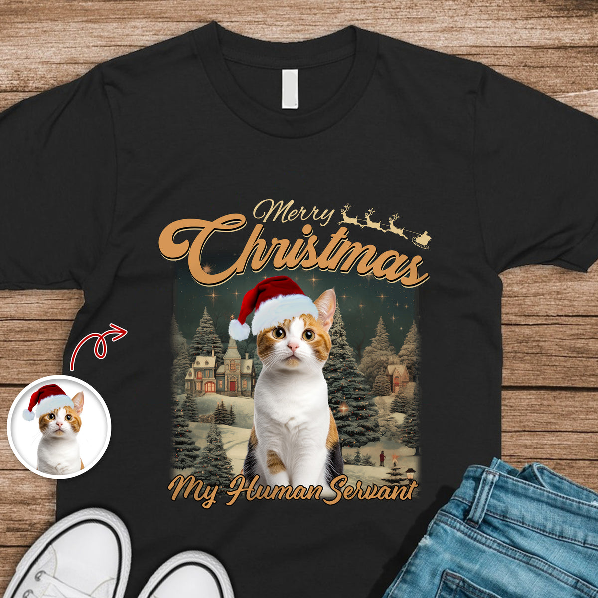 Merry Christmas My Human Servant Custom Funny Cat Photo Shirt CH07 896290