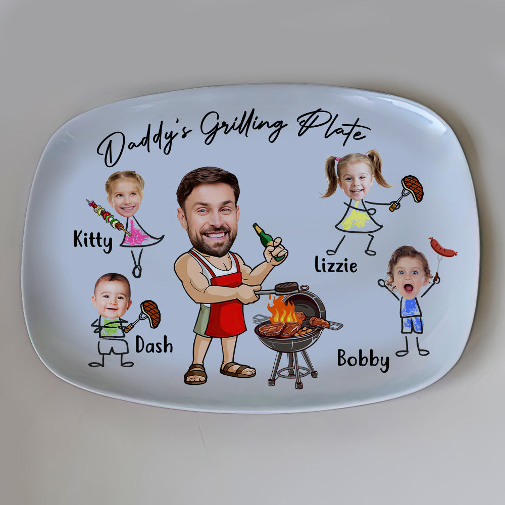 Custom Funny Face Daddy's Grilling Plate Platter Father's Day Gift CH07 895866