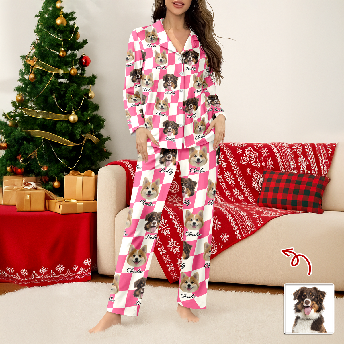 Custom Dog Photo Checker Design For Dog Lover Pajamas TH10 894979
